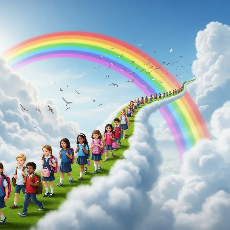 Magical Rainbow Pathway for Kids in Morning Sky