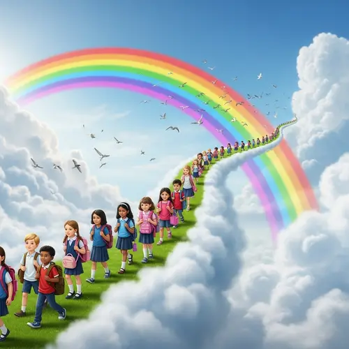 Magical Rainbow Pathway for Kids in Morning Sky