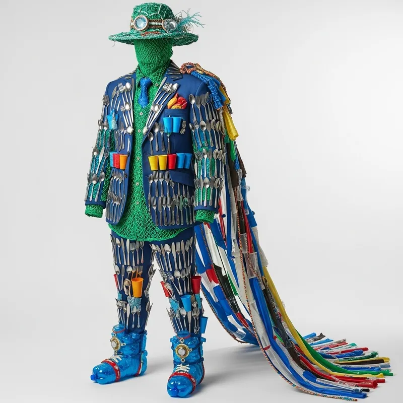Innovative Recycled Men's Costume: Eco-Fashion Design