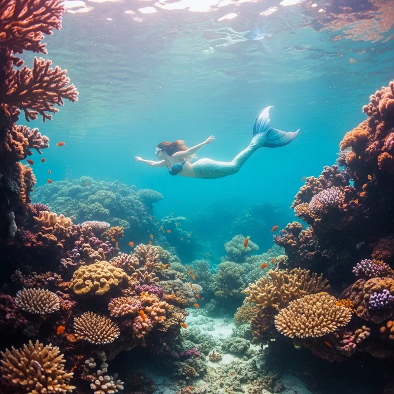 Surreal Mermaid in Vibrant Coral Reef Scene