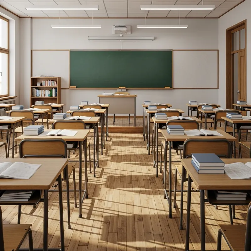 Empty School Classroom View: Teacher's Perspective