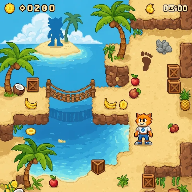 Pixel Art Tileset: Quirky Orange Creature on Tropical Island Pixel Art Tileset: Quirky Orange Creature on Tropical Island