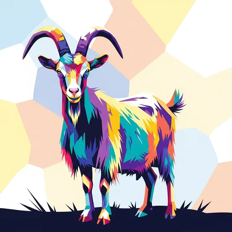 Goat in Abstract Style - Vivid Colors & Geometric Shapes