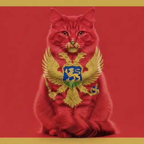 Fluffy Domestic Cat Resembling Montenegro Flag Colors