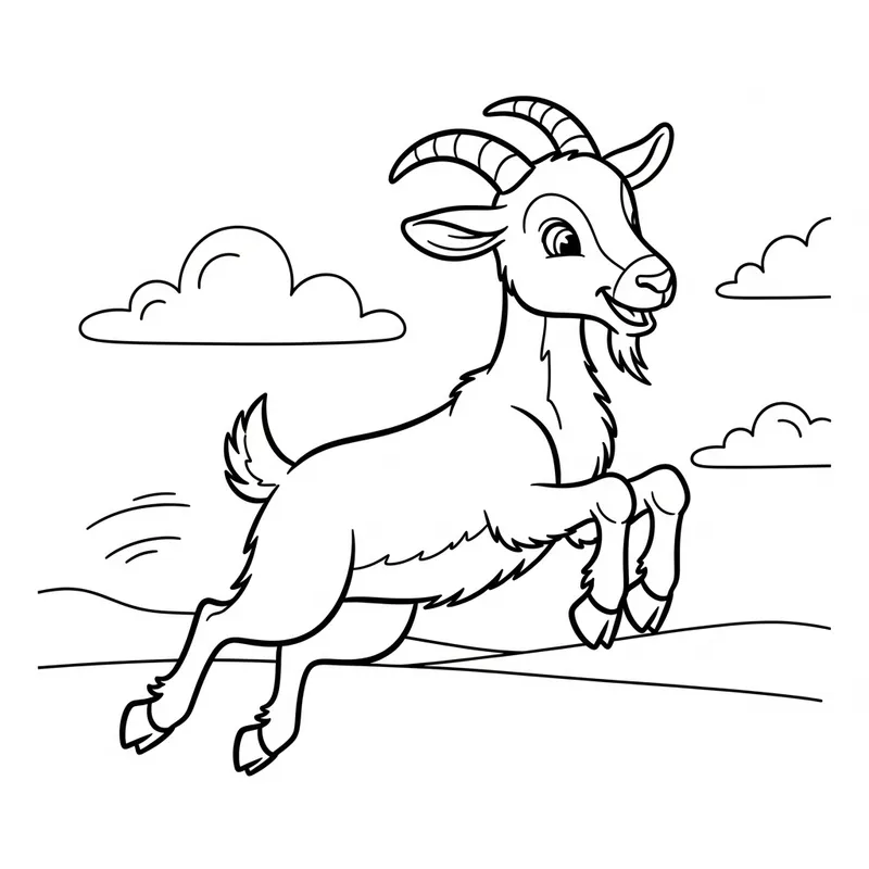 Playful Goat Coloring Page for Kids - Classic Children’s Illustration