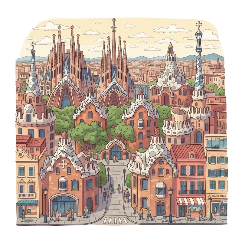 Barcelona Mosaic City: Cartoon Art & Landmarks