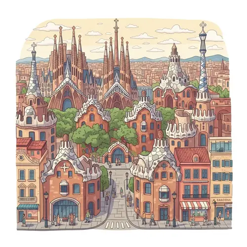 Barcelona City Mosaic Art - Explore Vibrant Cartoon Interpretation