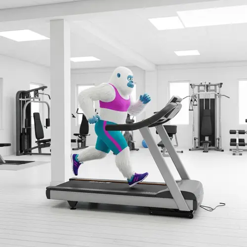 Vibrant Yeti Running on Treadmill in White Gym | Fitness Theme