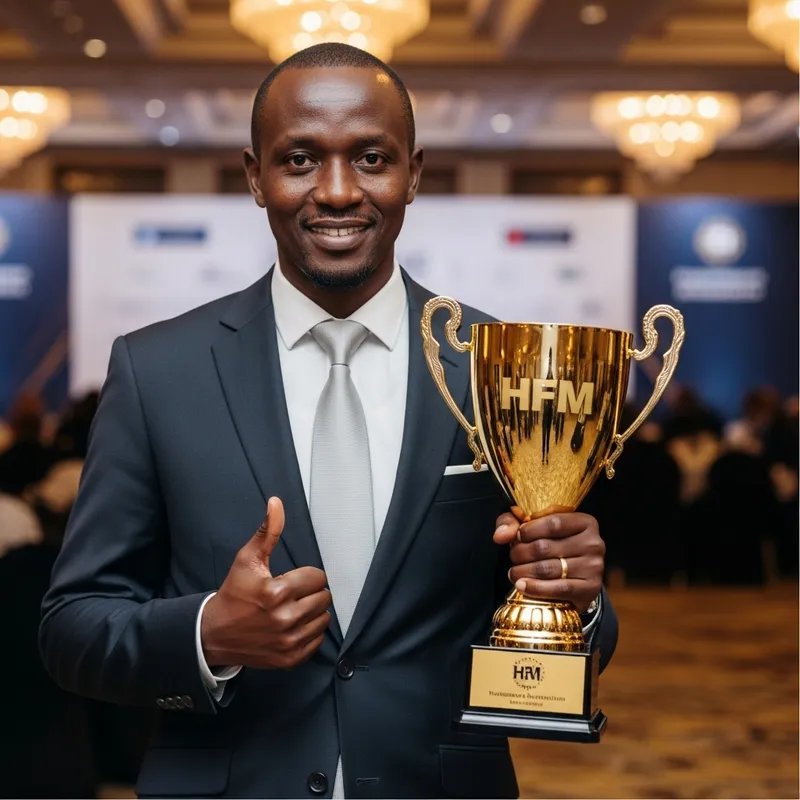 Peter Kasanga - Kenyan Investor Holding HFM Traders Award Trophy Peter Kasanga - Kenyan Investor Holding HFM Traders Award Trophy
