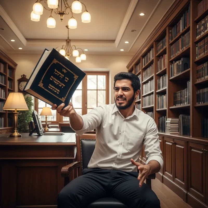 Angry Jewish Man Throws Torah in Library Scene