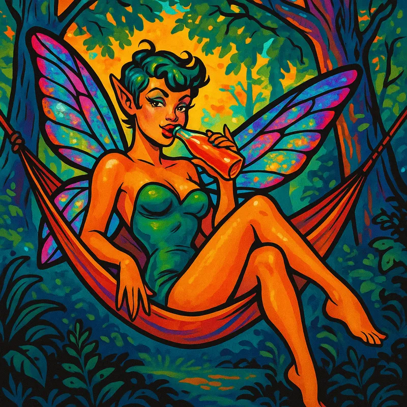 Iridescent Winged Pixie in Enchanted Hammock Art