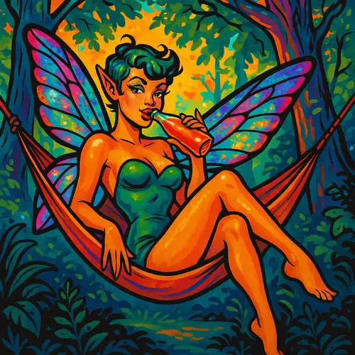 Iridescent Winged Pixie in Enchanted Hammock Art
