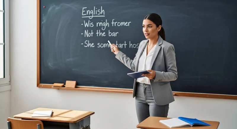 Young Female English Tutor Explaining Grammar