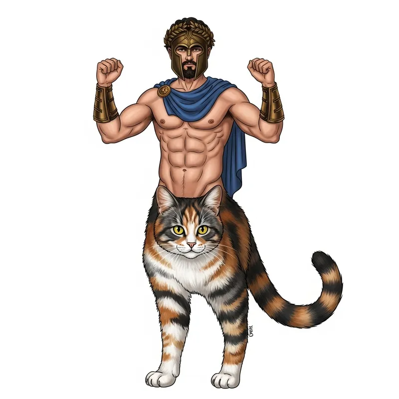Unique Greek Hero with Cat Features | Realistic Full Color Artwork Unique Greek Hero with Cat Features | Realistic Full Color Artwork