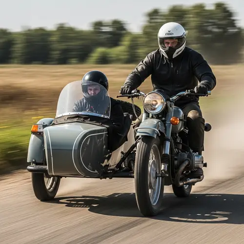 Vintage Soviet-Style Motorcycle with Sidecar Racing Scene