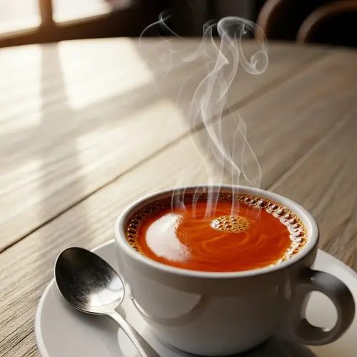 Glossy Tan Crema Espresso Coffee on Bistro Table