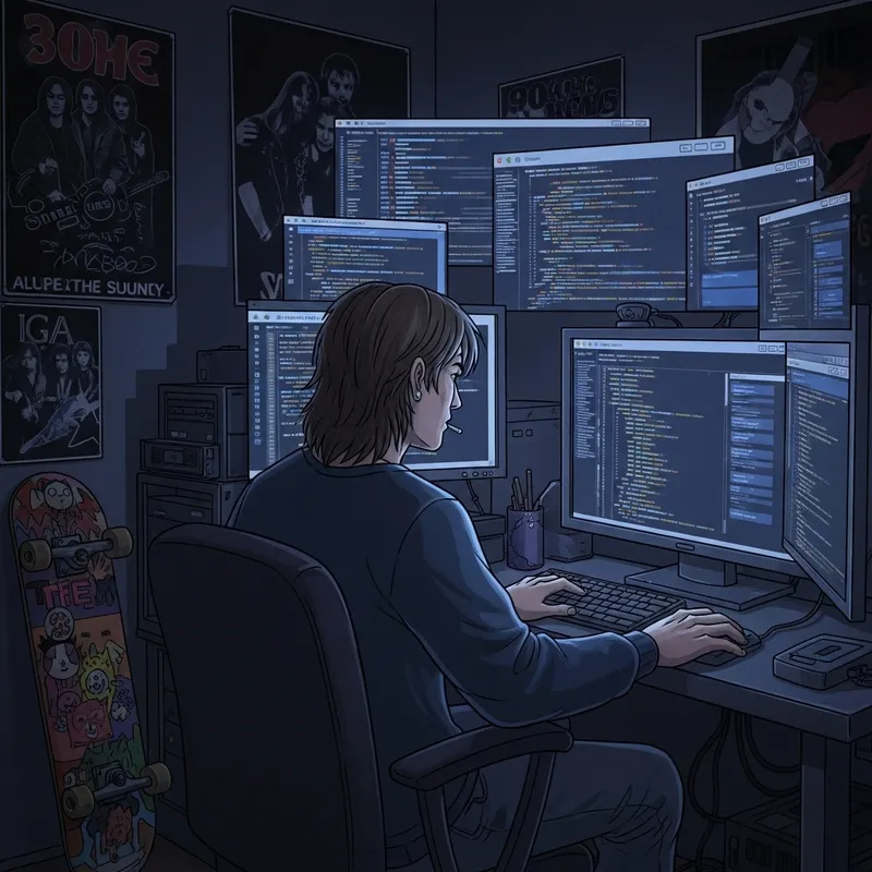 American Bank Hacker 'Kurt Kobain' in Grunge Style Coding Environment