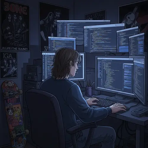 Skilled Hacker 'Kurt' in Grunge Style Coding Environment