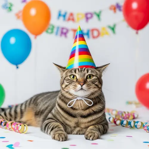 Celebrating Cat with Festive Party Hat
