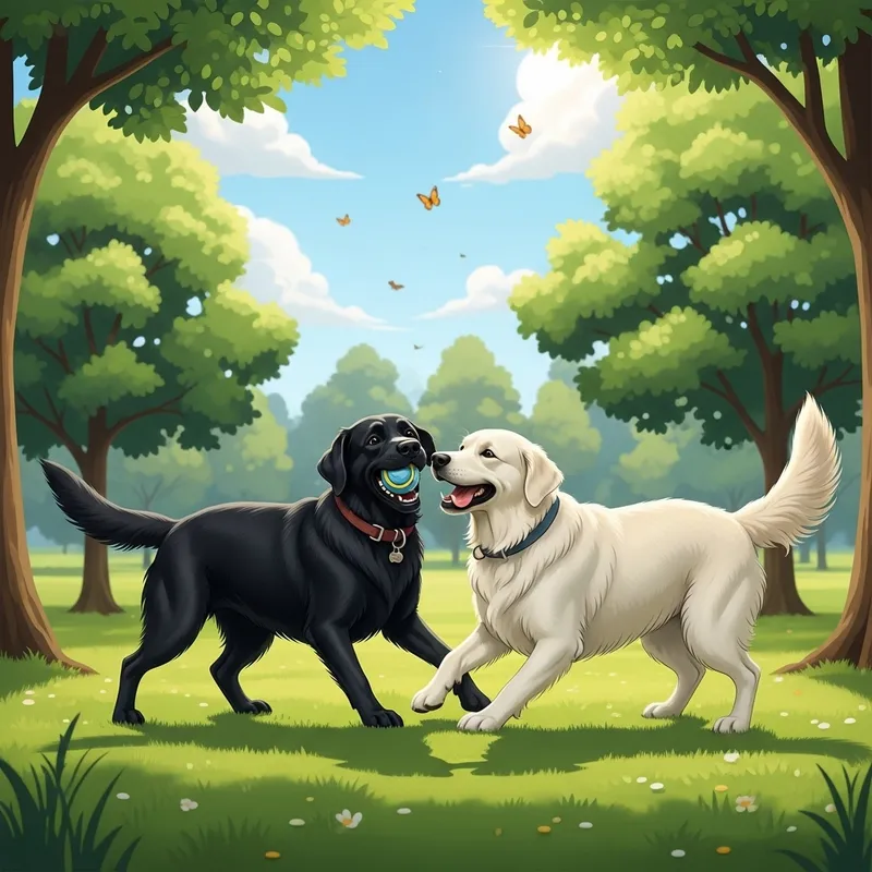 Vibrant Dogs Playing: Labrador and Golden Retriever Encounter
