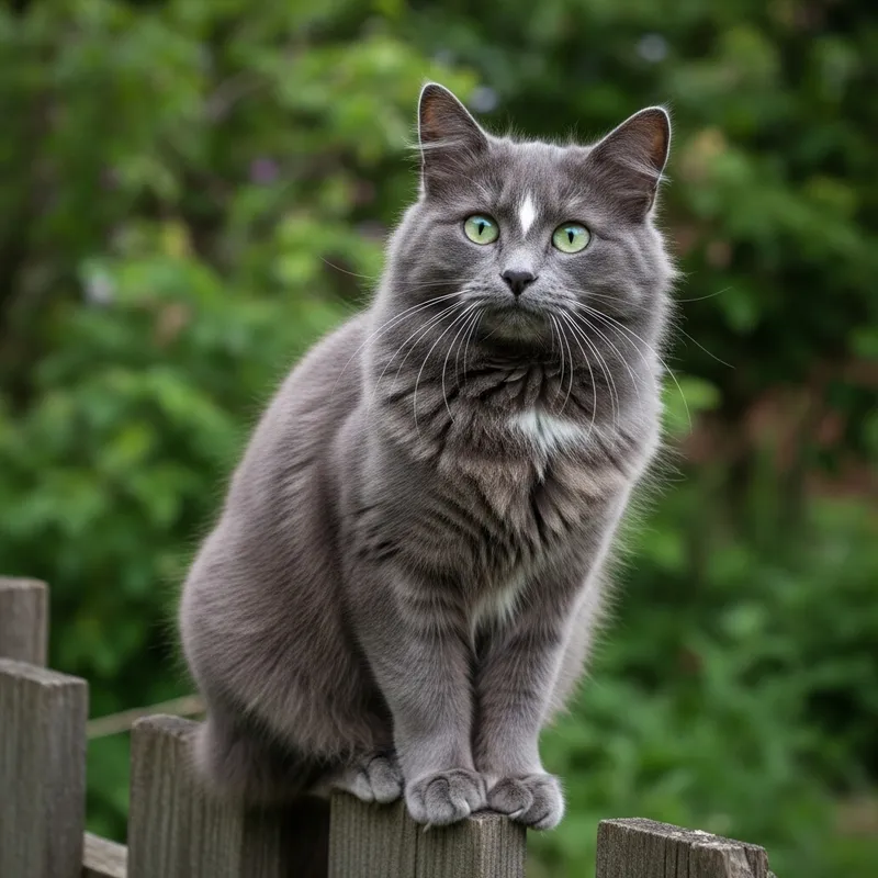 Charming Grey Cat with Bright Green Eyes and Unique Star Marking