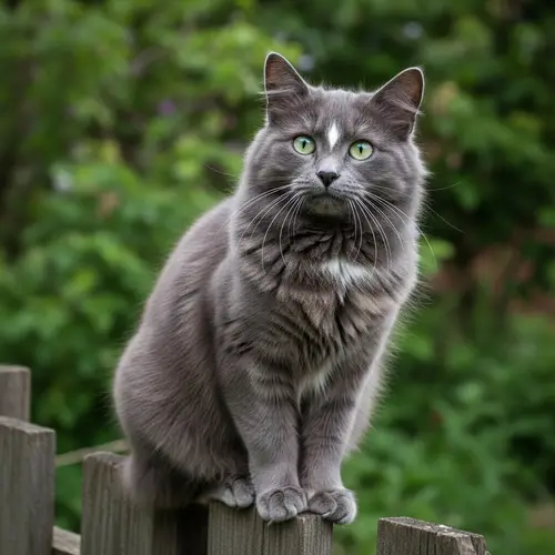 Fluffy Grey Stray Cat with Bright Green Eyes | Unique Star Marking