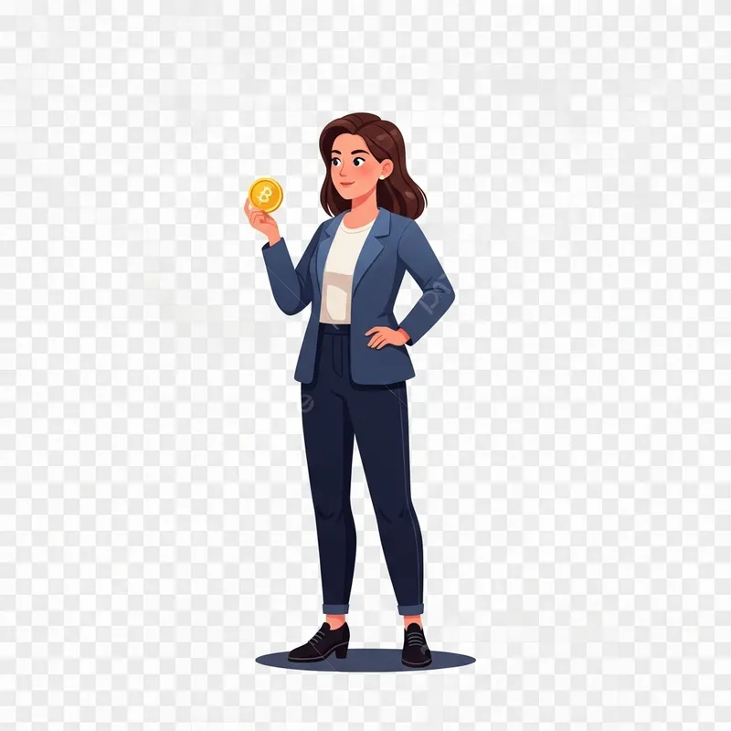 Confident Caucasian Woman with Golden Crypto Token