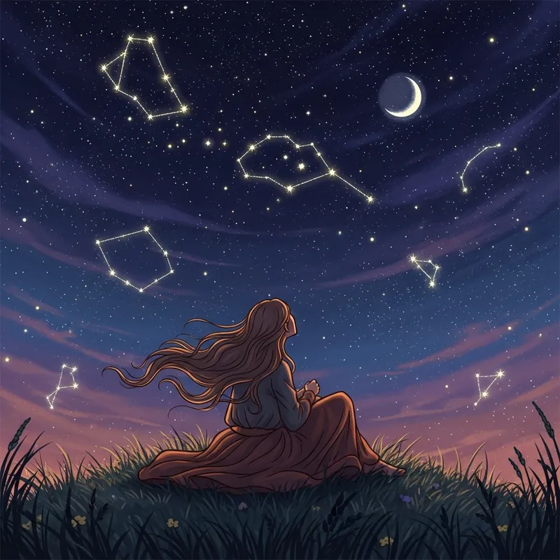 Woman Under Stars: A Peaceful Night's Reflection