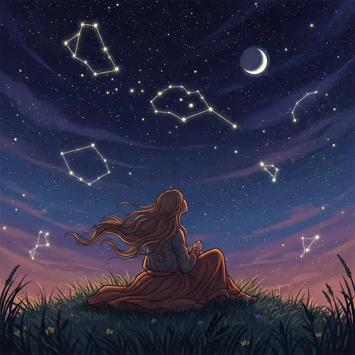 Woman Under Stars: A Peaceful Night's Reflection