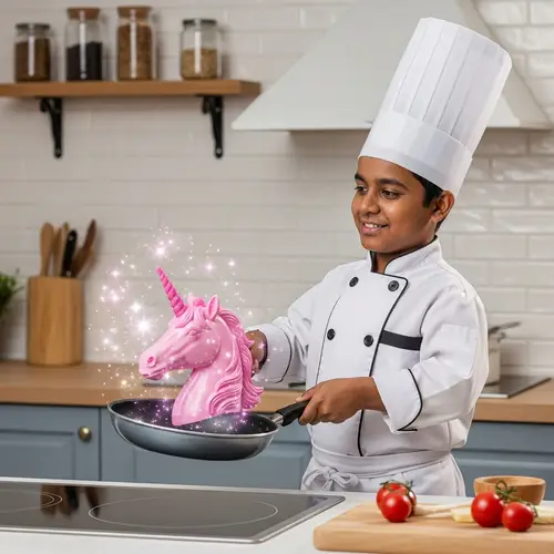 Playful Chef Baking Pink Toy Unicorn - Magical Kitchen Fun