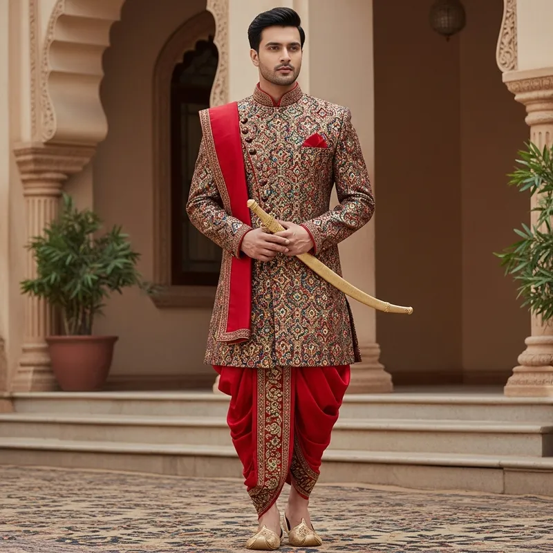 Indian Man Stylishly Adorned in Traditional Attire