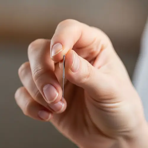 Detailed Caucasian Woman's Hand with Acupuncture Needle