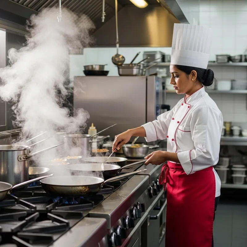 Female Chef Cooking Aromatic Dishes