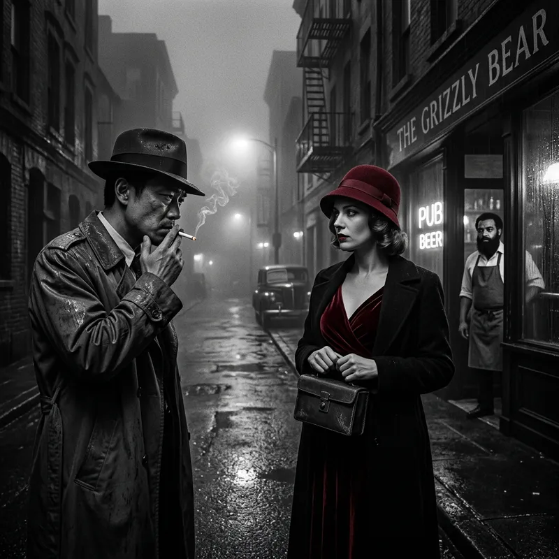 Classic Film Noir with Asian Detective and Femme Fatale