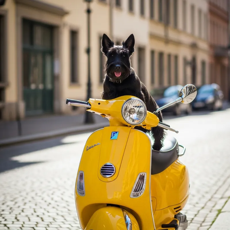 Scottish Terrier on Yellow Vespa: A Fun Adventure Image