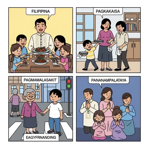 Filipino Values Comic Strip: Unity, Compassion, and Faith