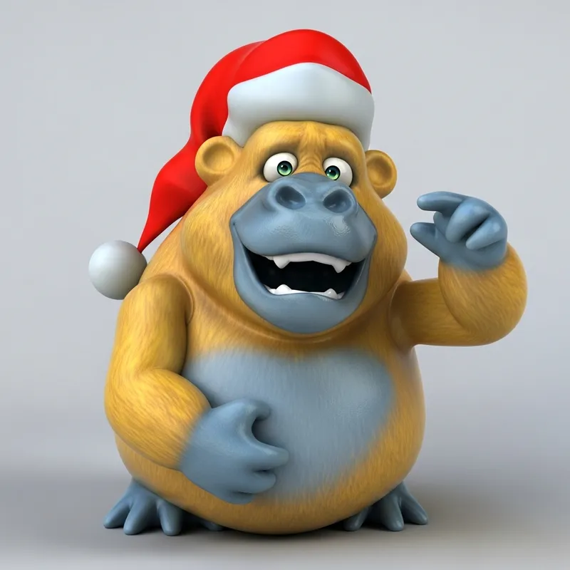 Yellow Gorilla with Santa Hat | Festive Holiday Primate