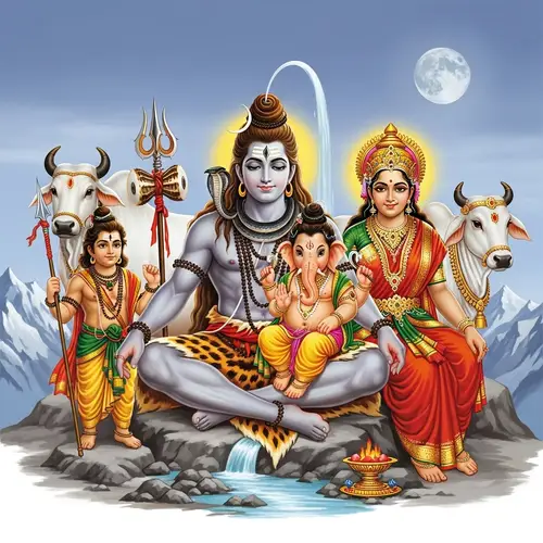 Lord Shiva Family: Divine Hindu Mythology Illustration