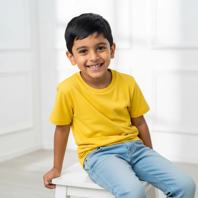 Portrait of Smiling Boy in Studio