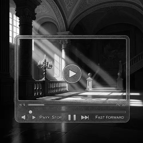 Vintage Black-and-White Digital Painting: Video Player Interface