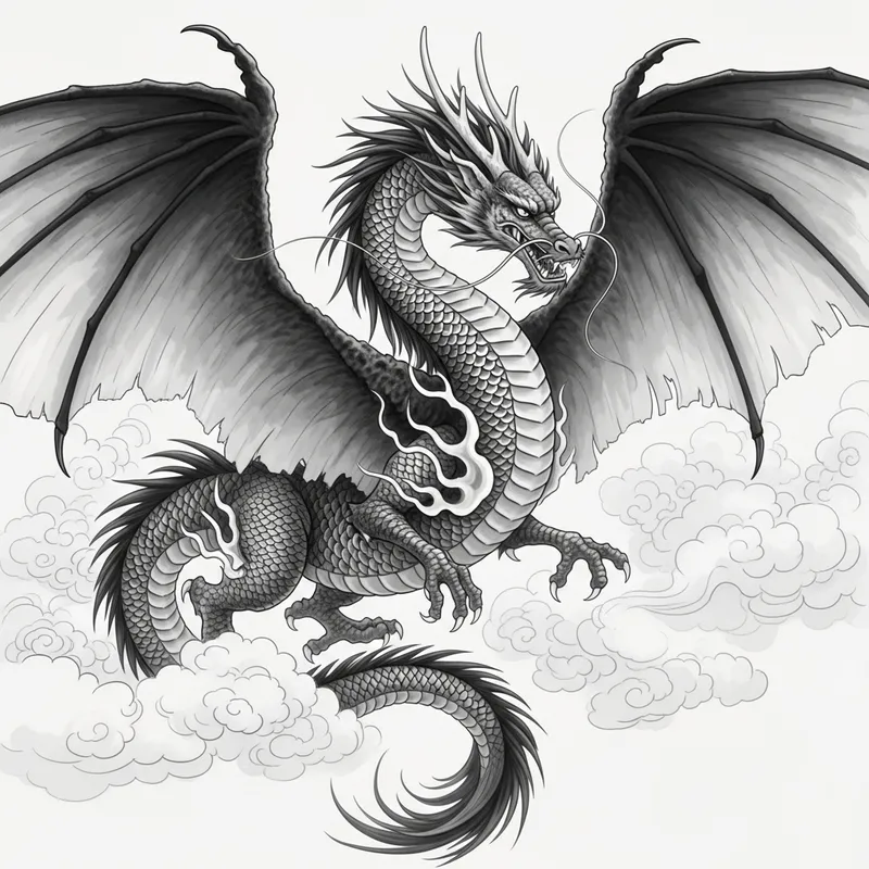 Majestic Dragon in Chinese Ink Wash Style