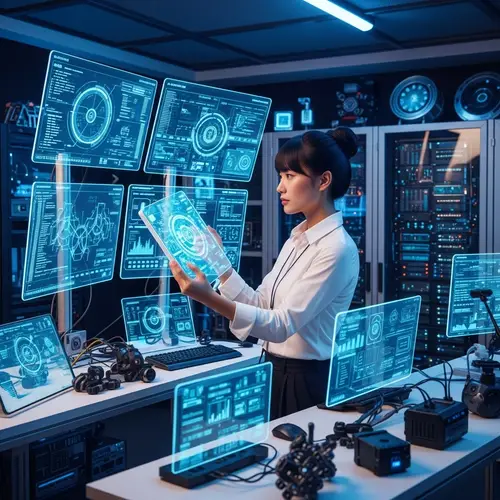 Asian IT Technician in Futuristic Tech Lab | Digital Prowess