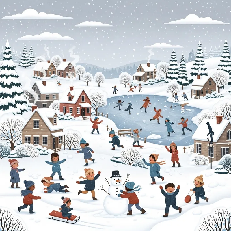 Tranquil Winter Landscape: Serene Town Covered in Snow