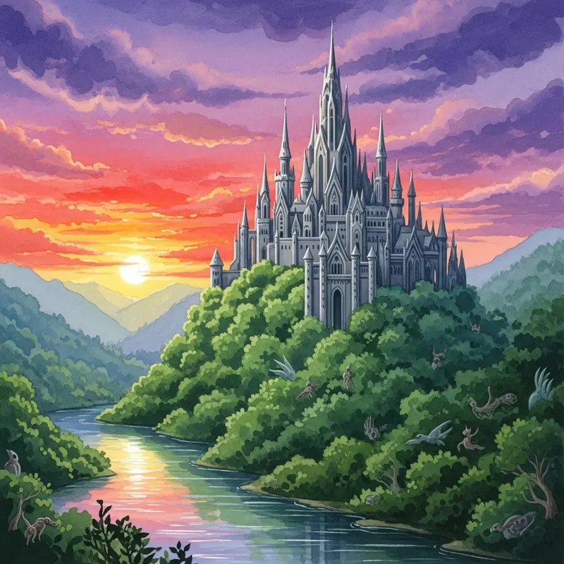 Fantasy Castle Watercolor Scene | Enchanting Artwork Fantasy Castle Watercolor Scene | Enchanting Artwork