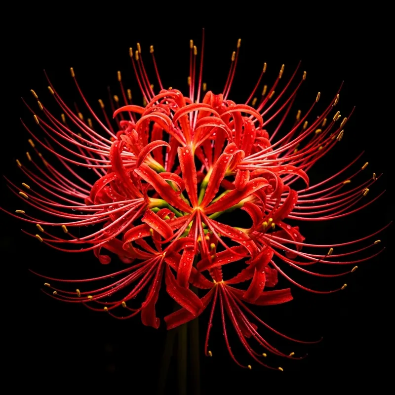Red Spider Lily Flowers on Black Background | Stunning Floral Image
