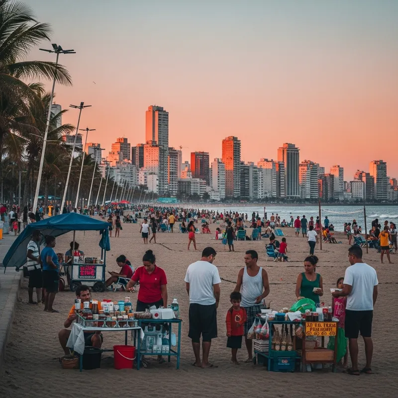 Vibrant South American City Beach at Sunset