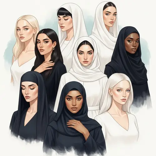 Veiled Women in Modern Attire - Ethereal & Serene Artwork