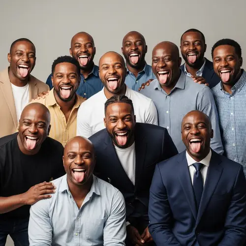 Diverse Group of 10 Black Men with Long Tongues | Joyful Camaraderie
