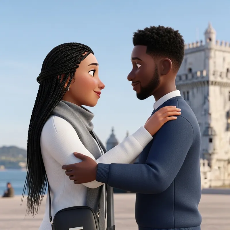 Inspirational Pixar-style Graphic: Smiling Hispanic Woman and Black Man