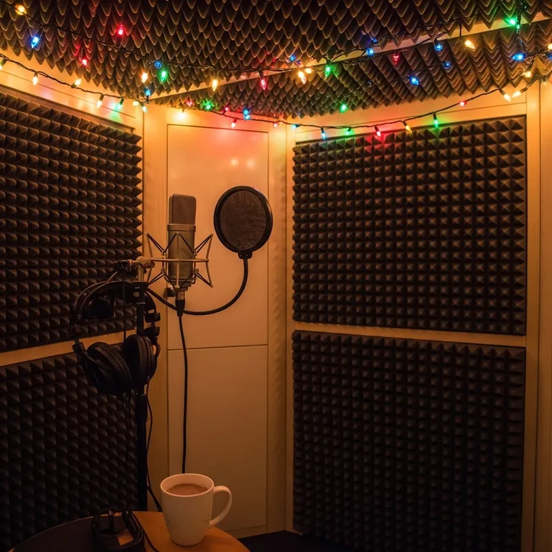Festive Voiceover Booth with Christmas Lights